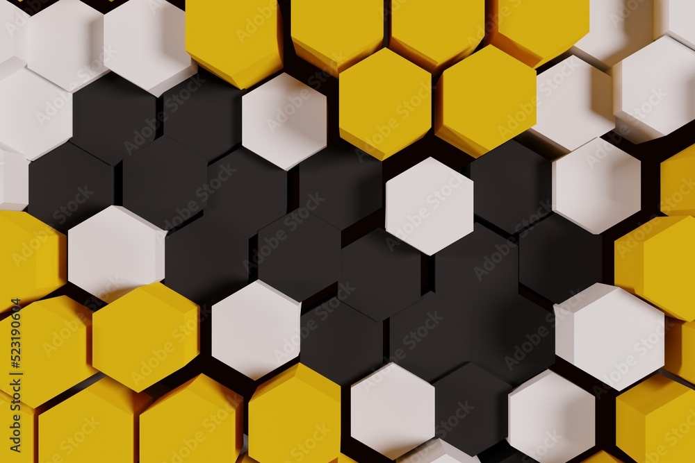 Honeycomb, abstract color yellow and black background, 3D rendering Honeycomb, abstract color yellow and black background, 3D rendering