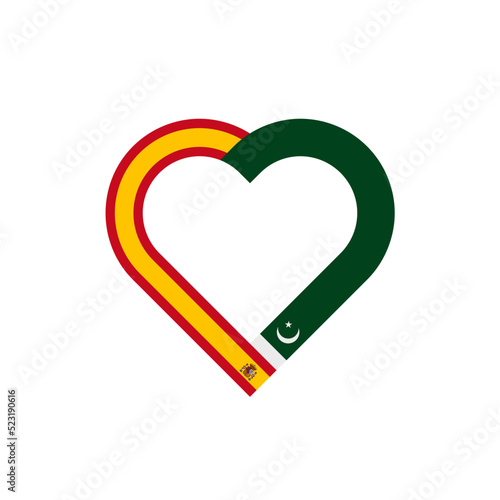 unity concept. heart ribbon icon of spain and pakistan flags. vector illustration isolated on white background