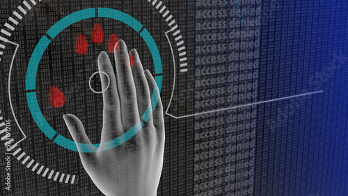 Digital female hand with security scanning concept. 3D illustration