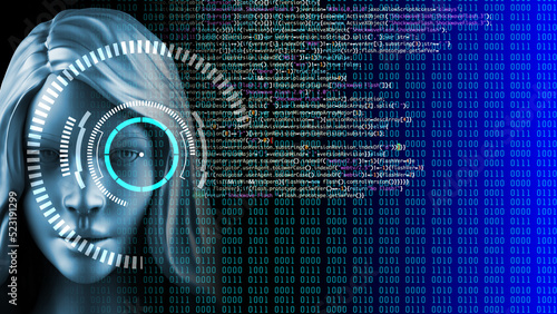 Digital eye with security scanning concept. 3D illustration