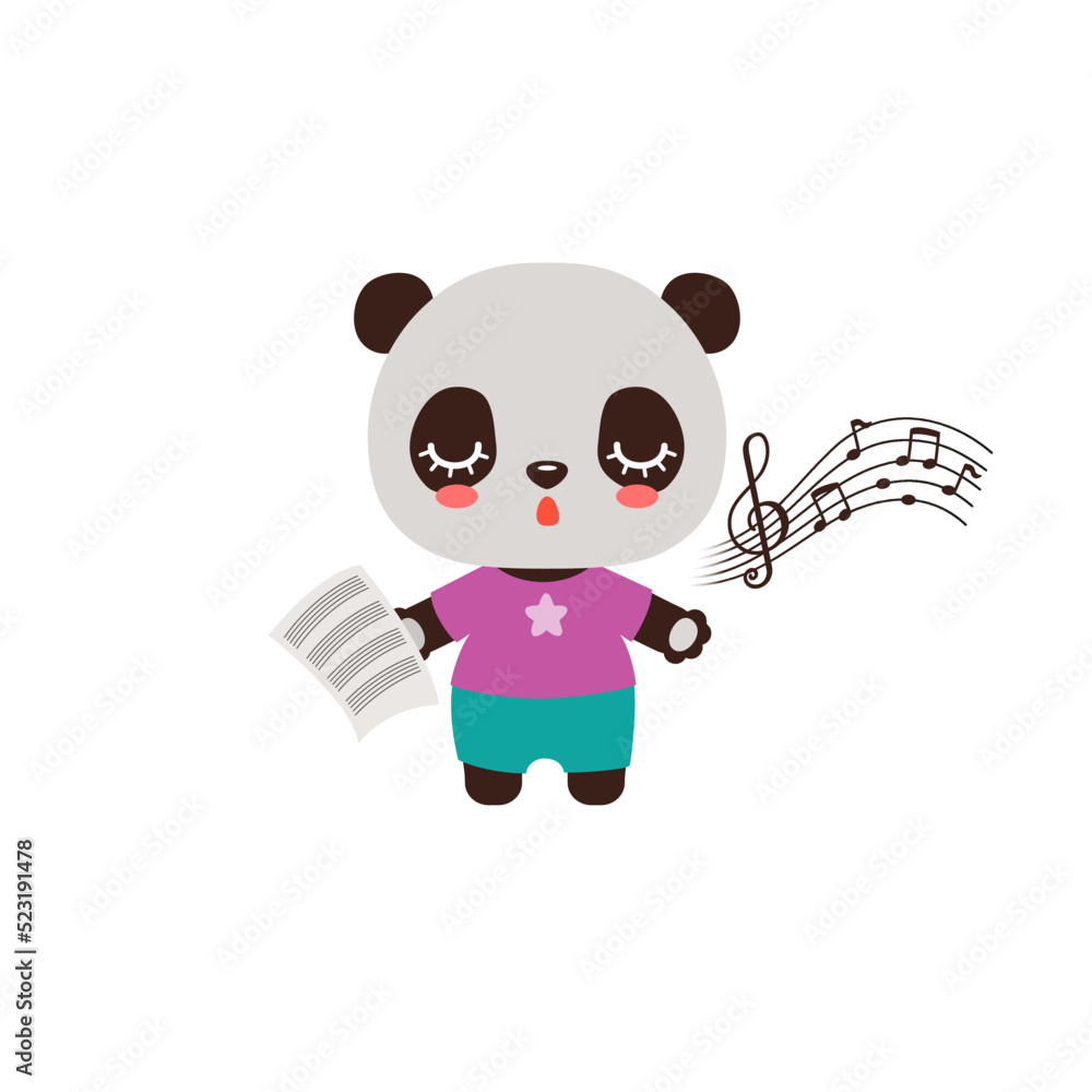 Singing animal cute panda. Music notes song learning. Musical class logo or mascot. Music lesson elementary school subject. Kawaii animal student. Singing animal cute panda. Music notes song learning. Musical class logo or mascot. Music lesson elementary school subject. Kawaii animal student.
