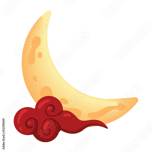 crescent moon and chinese cloud