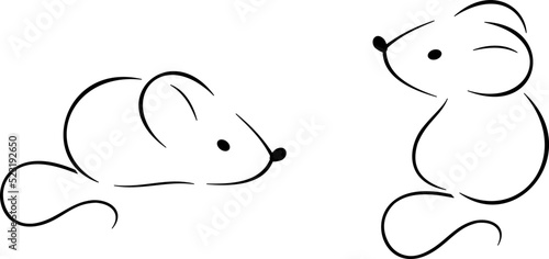 cute mice on a white background, outline