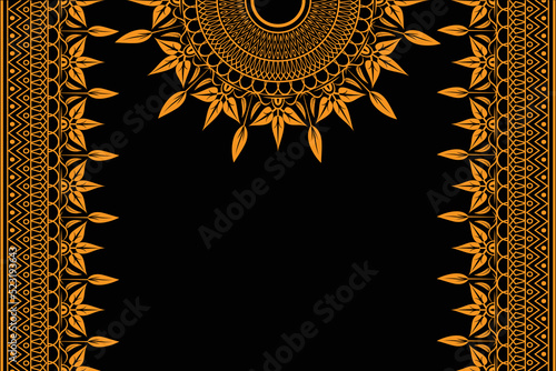 Golden woman Jellabiya dress ornament frame design vector around chest and neck on black color photo