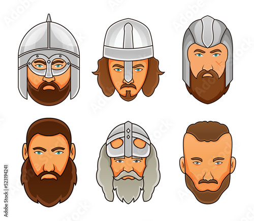 Viking head vector set