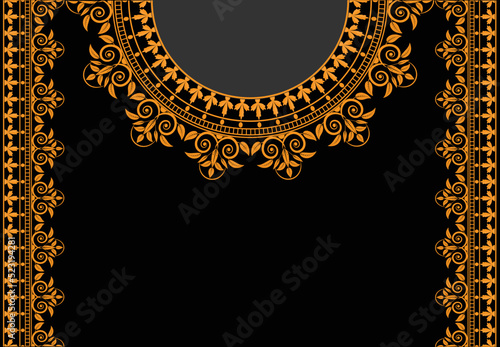 Golden woman Jellabiya dress ornament frame design vector around chest and neck on black color