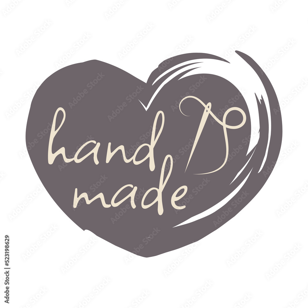 Hand made grunge heart label. Handmade with love lettering stamp, dry brush vector. Hand made grunge heart label. Handmade with love lettering stamp, dry brush vector.