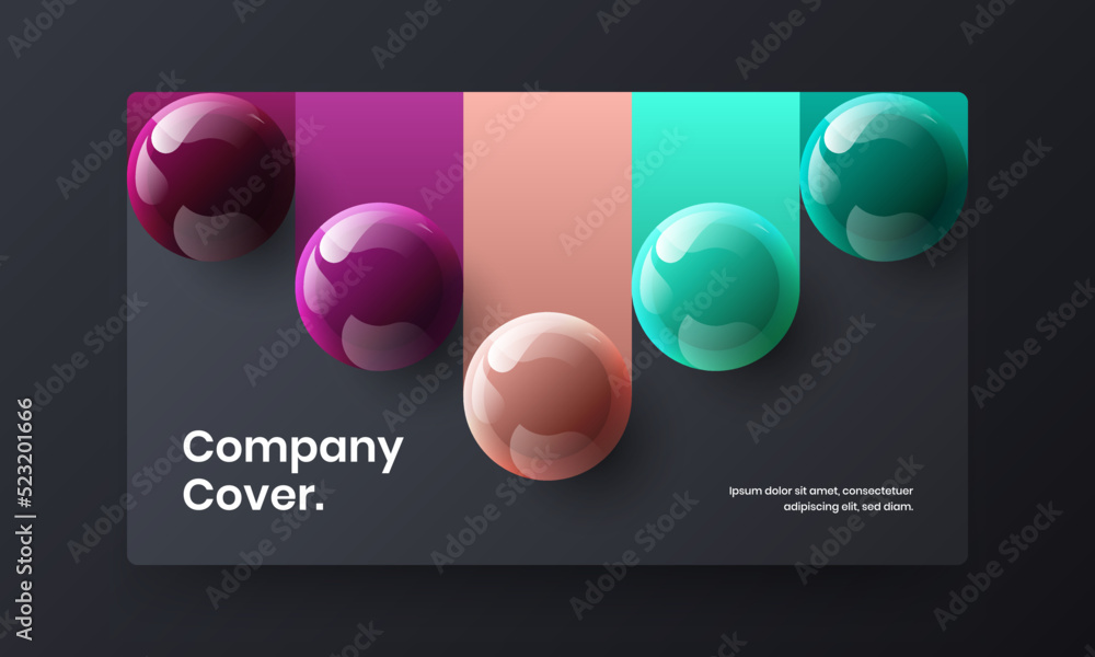 Clean landing page vector design layout. Bright 3D balls leaflet illustration.