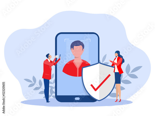 KYC or know your customer with business verifying the identity of its clients concept at the partners-to-be through a magnifying glass vector illustrator