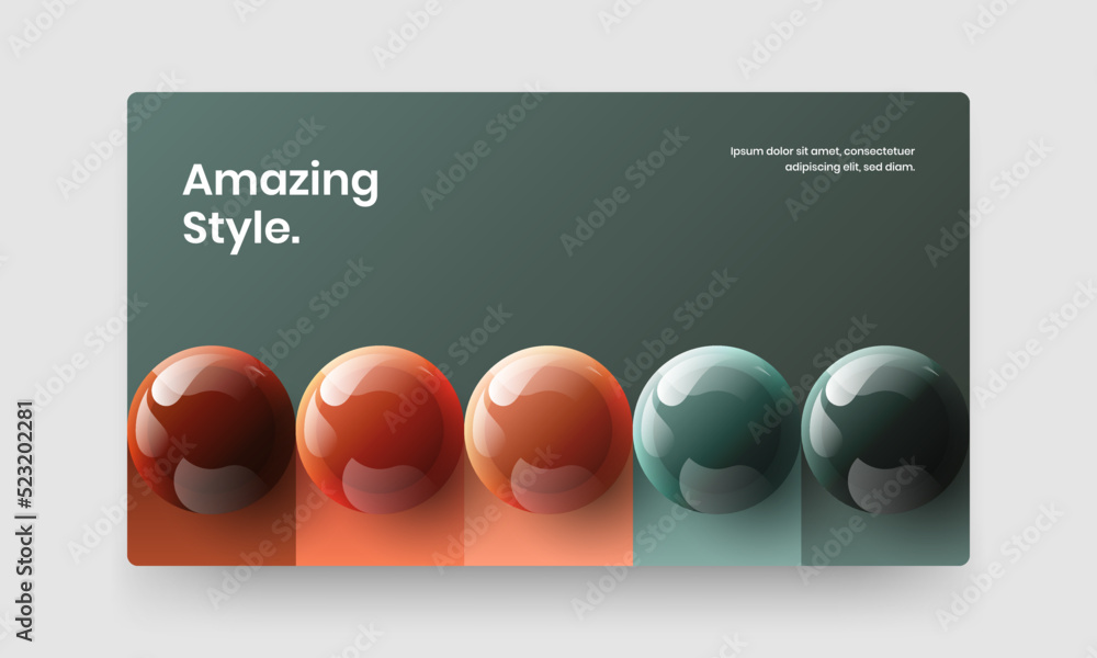 Amazing placard design vector layout. Vivid realistic spheres annual report illustration.
