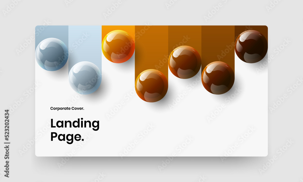 Unique company cover design vector template. Simple 3D balls leaflet illustration.