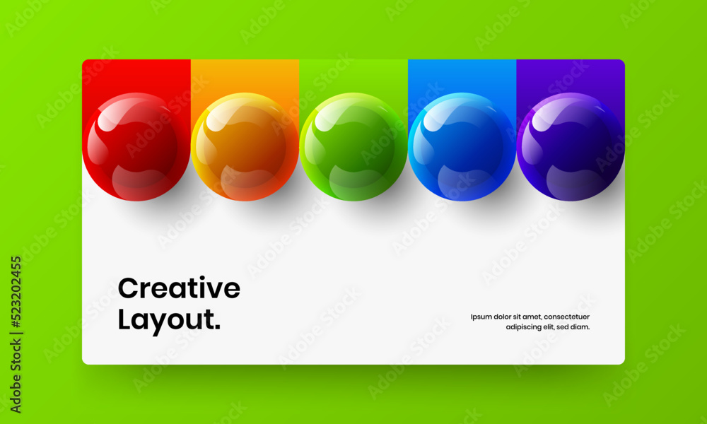 Unique 3D spheres book cover layout. Isolated presentation vector design concept.