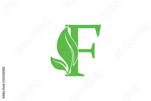 F letter logo with leaf. Creative modern Nature logo design for F