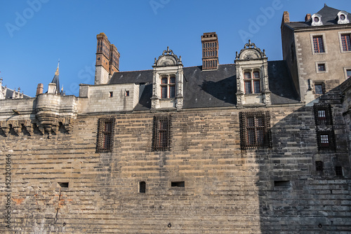 Architectural detail of Castle of Dukes of Brittany (Chateau des ducs de Bretagne). Castle was residence of Dukes of Brittany between XIII and XIV centuries. Nantes, Loire-Atlantique, France. photo