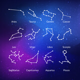 Zodiac constellations on the background of a dark space vector illustration