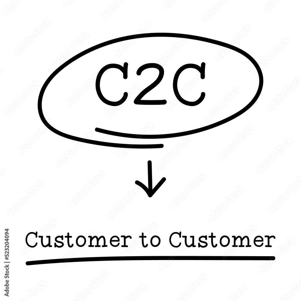 Letter of abbreviation C2C in circle and word customer to customer on white background Letter of abbreviation C2C in circle and word customer to customer on white background