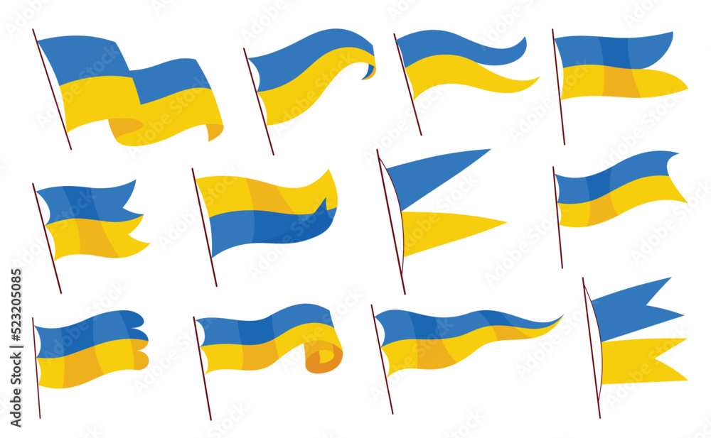 Ukrainian flag. Set of ukraine flags on white background. National
