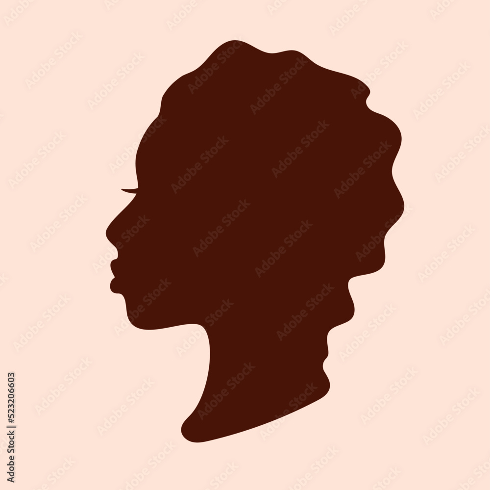African American Woman face. Female head silhouette. Portrait of a girl. Profile. Vector illustration