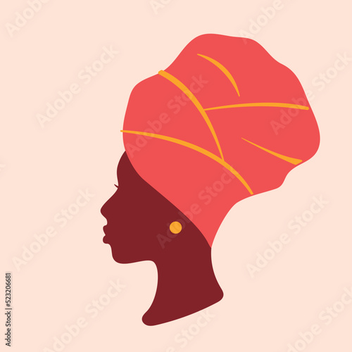 African american woman in a traditional headdress. Portrait. Young Girl with a headwrap on her head. Vector illustration