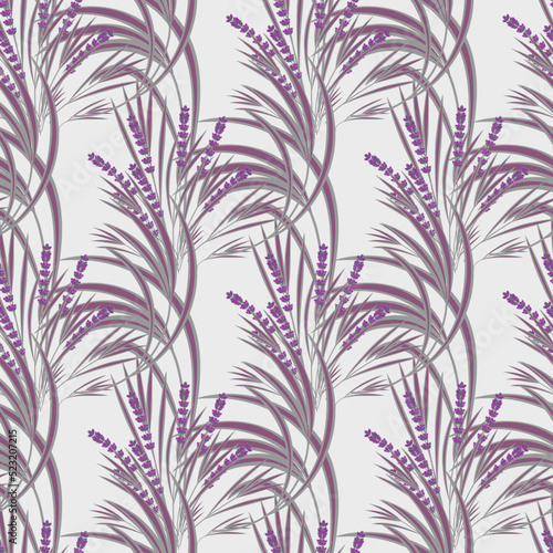 Seamless pattern of lavender flowers and leaves. Seamless floral pattern for textiles, fabrics, wall-coverings. Lavender field.