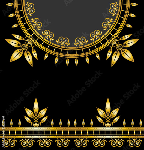 Golden woman Jellabiya dress ornament frame design vector around chest and neck on black color photo