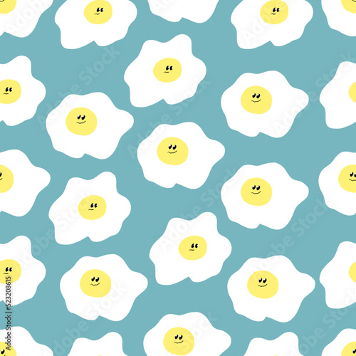 Cute eggs seamless pattern. Fried eggs vector illustration. Flat style design for card, prints, wrapping paper