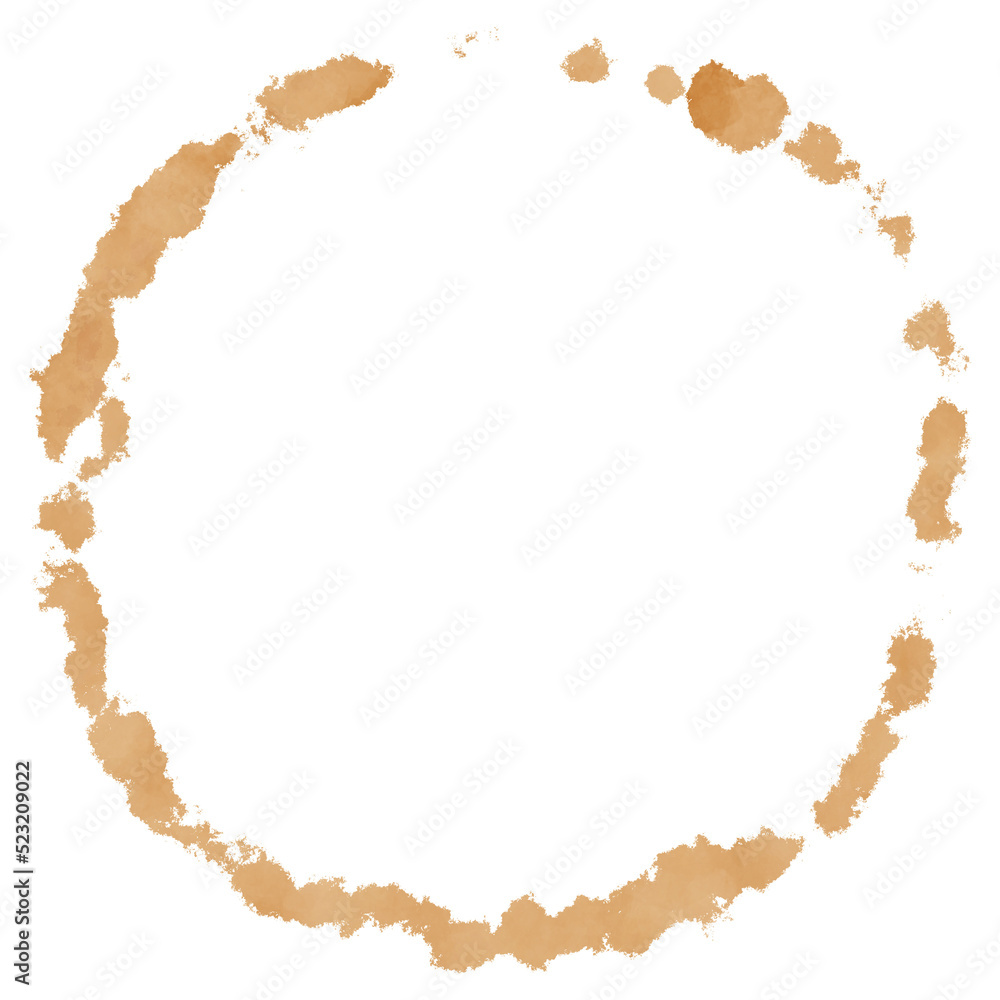 Obraz premium Coffee Stain Marks brown watercolor ring frame border circle splash.