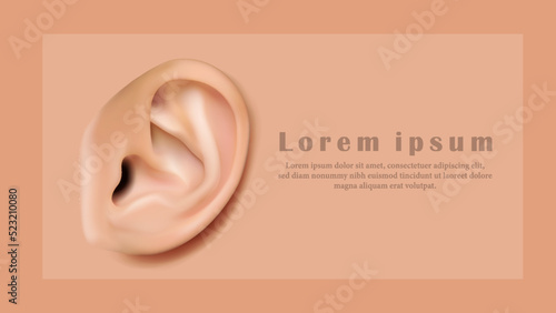 3d realistic vector background. Human body anatomy, body parts, ear. Banner for web, app, posters, infographics and flyers.