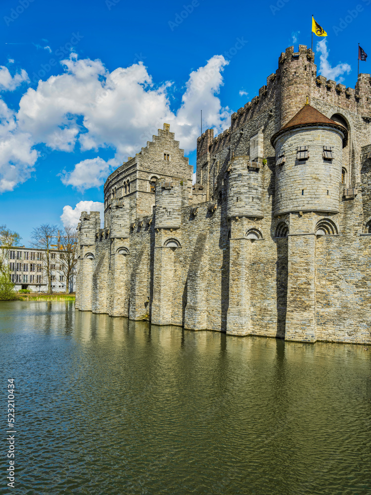 Ghent palace wall on Leie river in Ghent, Belgium