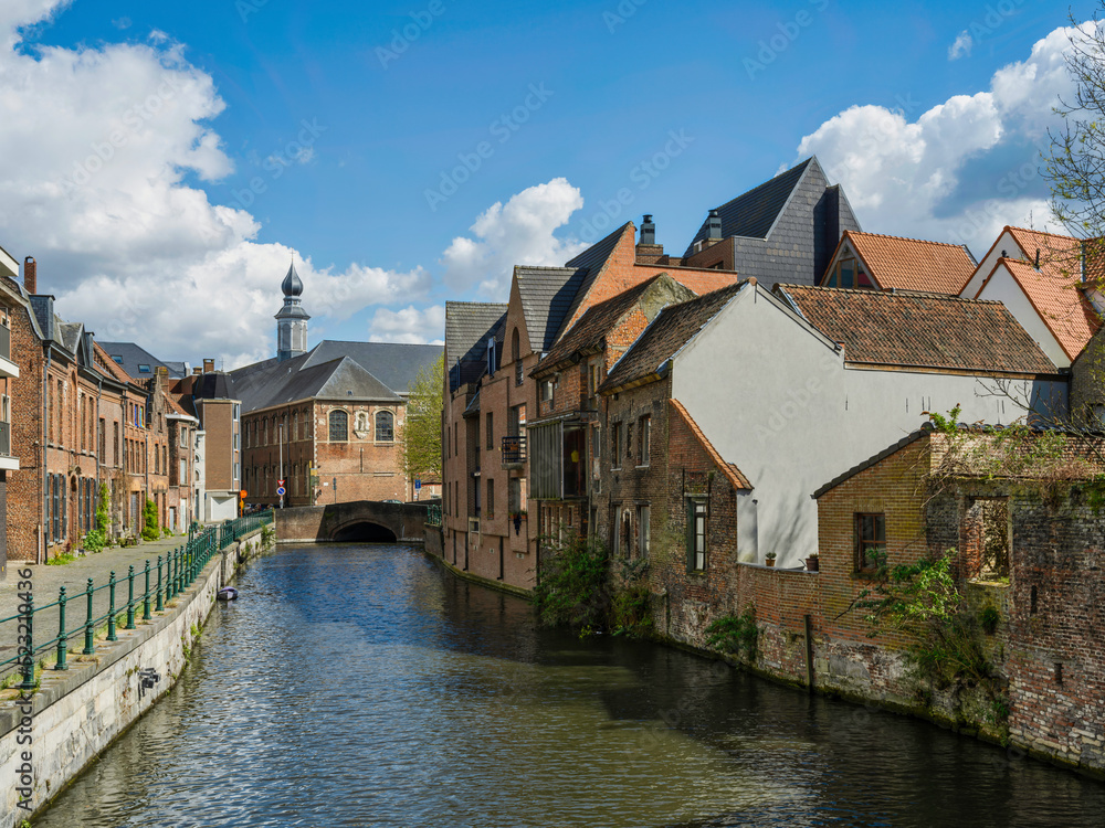 Canal street and historic buildings in Ghent, Belgium