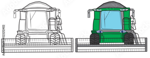 Set of Vector harvester at harvest in isolate on white background.Wheat harvesting process.