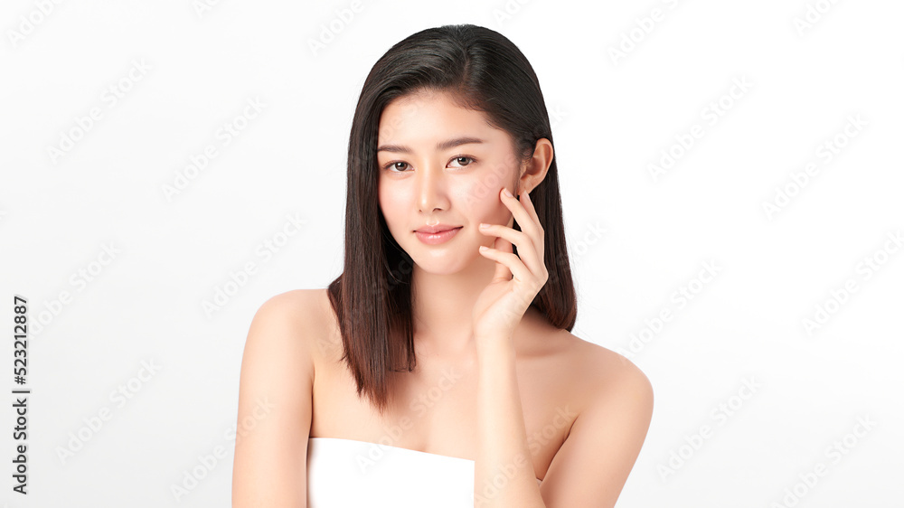 Beautiful young asian woman with clean fresh skin on white background, Face care, Facial treatment, Cosmetology, beauty and spa, Asian women portrait. Beautiful young asian woman with clean fresh skin on white background, Face care, Facial treatment, Cosmetology, beauty and spa, Asian women portrait.