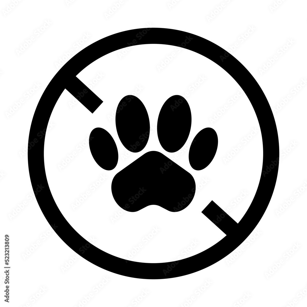 Simple no animal silhouette sign. No pets allowed. Paw and stop sign. Vector. Simple no animal silhouette sign. No pets allowed. Paw and stop sign. Vector.