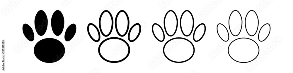 Paw icon set with different styles. Cat and dog paw print signs. Vector. Paw icon set with different styles. Cat and dog paw print signs. Vector.