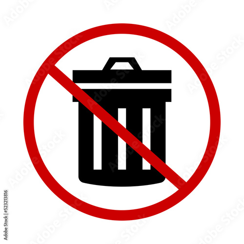 No dumping. No Trash. Trash can and no dumping sign. Trash dumping restriction. Vector.