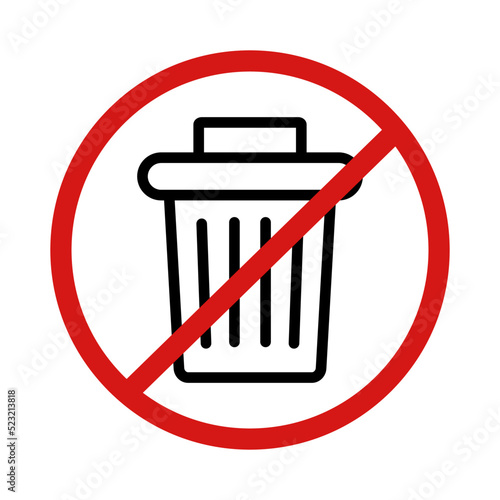 Trash can't be thrown away icon. No dumping. Vector.