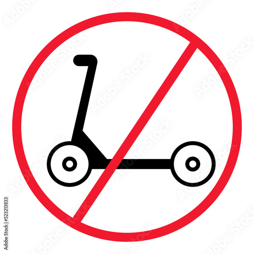 No kickboard or scooter sign. Scooter use prohibited. No scooter parking sign. Vector.