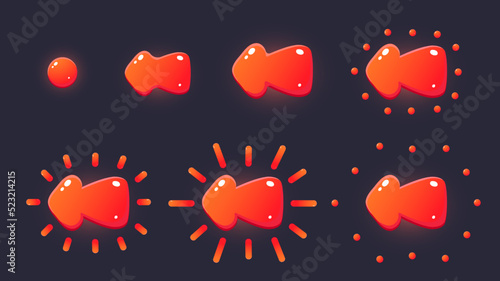 Click animation. Cartoon cursor click frame sequence, pointer interaction sprite user interface game asset. Vector GUI element animation stages
