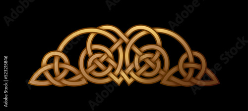 Celtic interlacing golden knot on black background