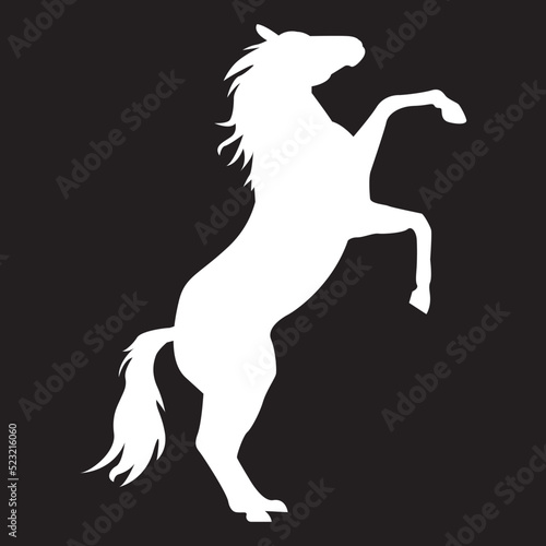 Jumping Horse silhouette Stencil . Black background with rearing horse cutout. Vector rodeo illustration print, web and poster. Graphic clip art of free mustang, animal shows, stallion design. EPS 10