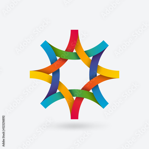 Eight -angled geometric star symbol in rainbow gradient colors