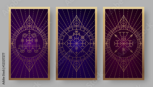 Tarot cards back set with mystical symbols