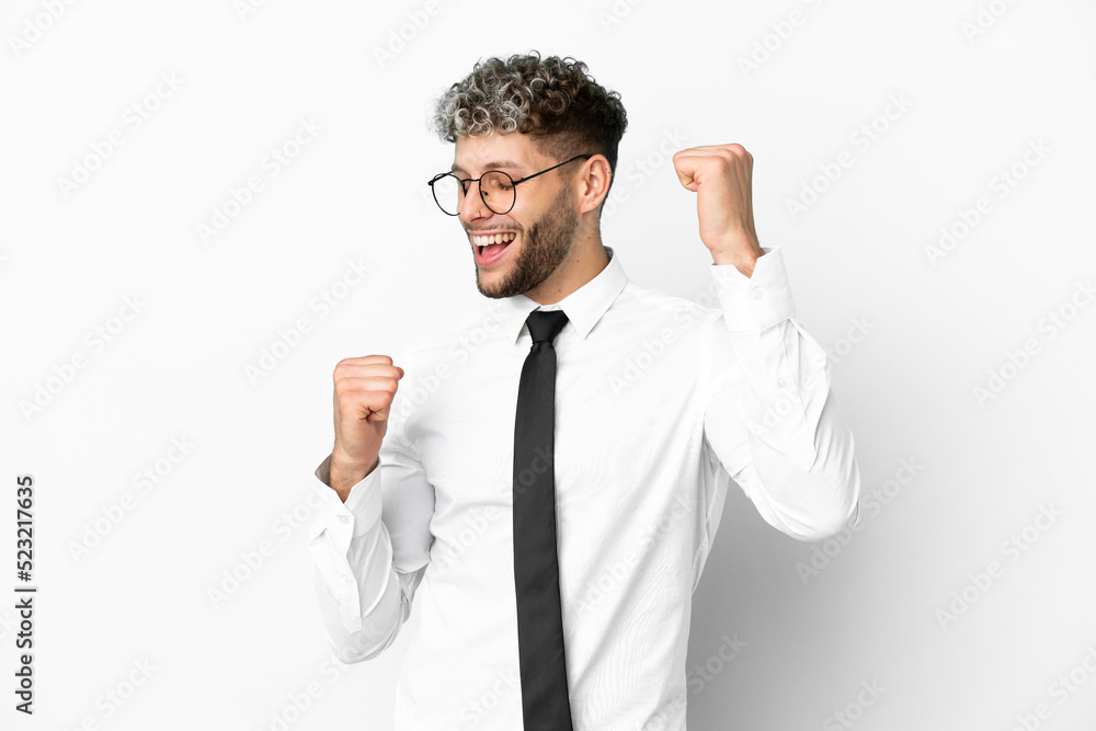 Business caucasian man isolated on white background celebrating a victory Business caucasian man isolated on white background celebrating a victory