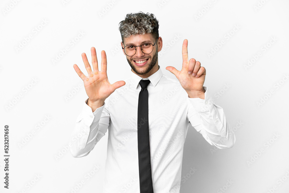 Business caucasian man isolated on white background counting seven with fingers Business caucasian man isolated on white background counting seven with fingers