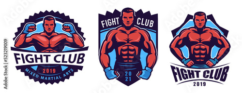MMA fighter mascot. Fight club emblem or label. Sports mixed martial arts concept. Vector illustration