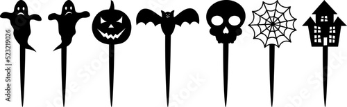 Halloween cake toppers with pumpkin, ghost, bat, skull templates for laser cutting