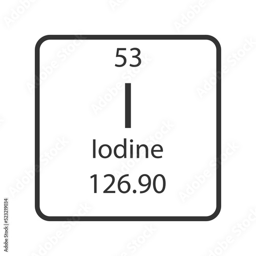 Iodine symbol. Chemical element of the periodic table. Vector illustration.