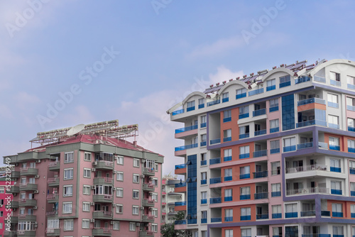 Residential area of the city with tall apartment buildings.