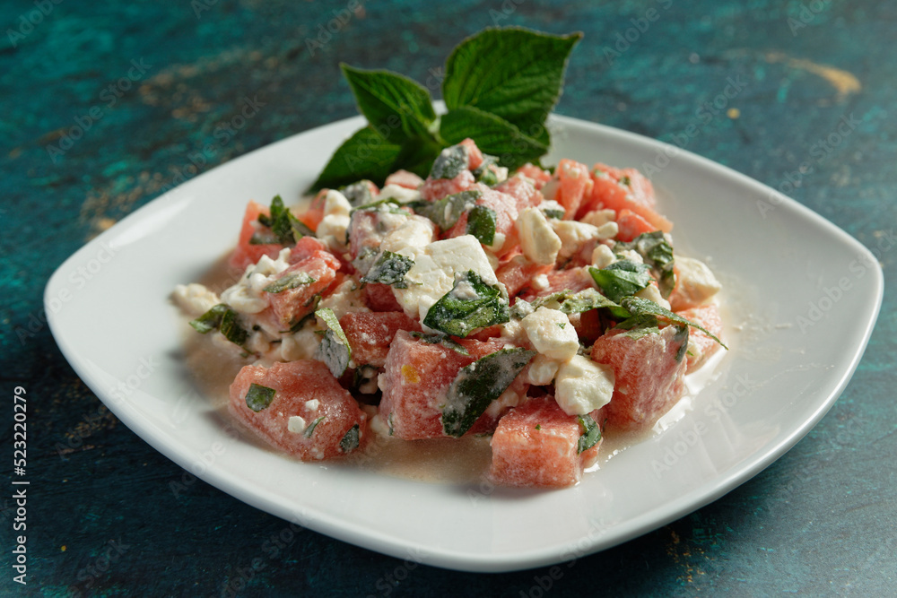 Watermelon salad with shepherd cheese and mint Watermelon salad with shepherd cheese and mint
