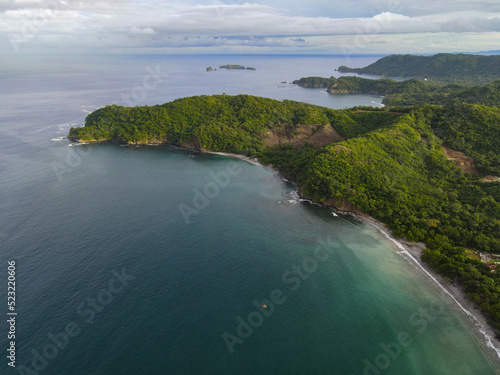 Drone view of Playa Danta, Brumel Island, and Zapotal point of Finca Guacamaya in Guanacaste, Costa Rica 